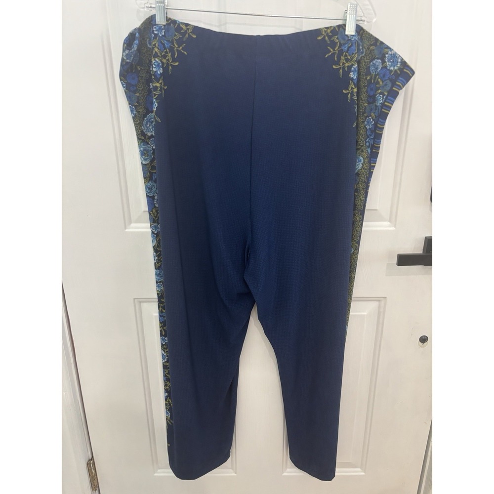 Susan Graver Pants Womens 3X Navy Blue Floral Side Stripe Pull On Plus Stretch - Picture 6 of 6
